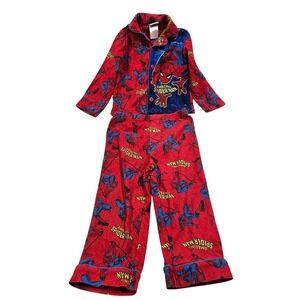 VTG Kids Marvel Spiderman Pajama Set Red Blue Long Sleeve Pants Size 4 Fleece